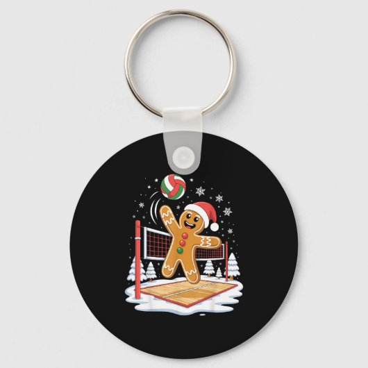 Grappige Gingbread Volleybal Speler Kerstmis Sleutelhanger (Voorkant)