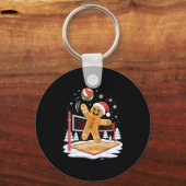 Grappige Gingbread Volleybal Speler Kerstmis Sleutelhanger (Voorkant)