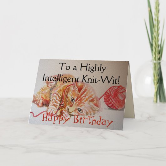 Grappige Ginger Cat Breien Knit Wool Verjaardag Ka Kaart (Voorkant)