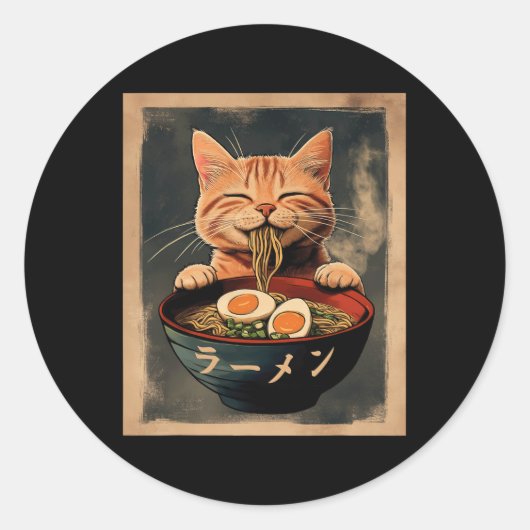 Grappige Ginger Cat Ramen Japans grafisch T-shirt  Ronde Sticker (Voorkant)