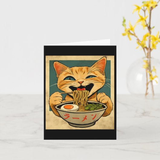 Grappige Ginger Cat Ramen Japanse Kawaii Anime Cat Kaart (Gele Bloem)