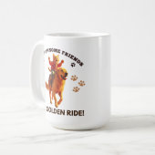 Grappige Ginger Cat Rijden Golden Retriever_Realis Koffiemok (Voorkant links)