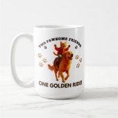 Grappige Ginger Cat Rijden Golden Retriever_Realis Koffiemok (Links)