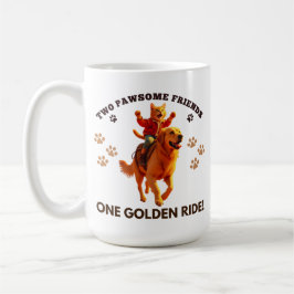 Grappige Ginger Cat Rijden Golden Retriever_Realis Koffiemok