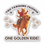 Grappige Ginger Cat Rijden Golden Retriever_Realis Sticker (Voorkant)