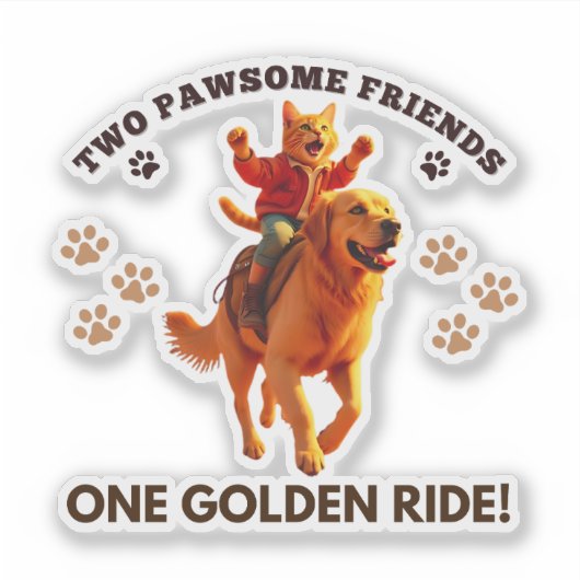 Grappige Ginger Cat Rijden Golden Retriever_Realis Sticker (Voorkant)