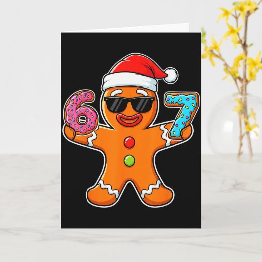 Grappige Gingerbread 67 Ijs Drip Gen Alpha Kerstmi Kaart (Gele Bloem)