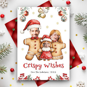 Grappige Gingerbread Family Photo Face Leuke Kerst Feestdagenkaart