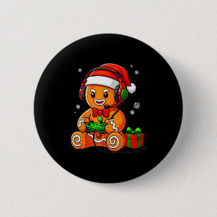 Grappige Gingerbread Gaming Pyjama Kerstmis Xma Ronde Button 5,7 Cm