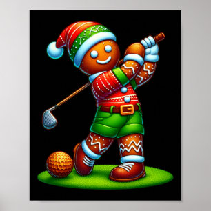 Grappige Gingerbread Man Golf Christmas Vrouwen Ma Poster