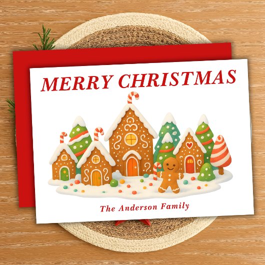 Grappige Gingerbread Village Scene Kerstmis Feestdagenkaart