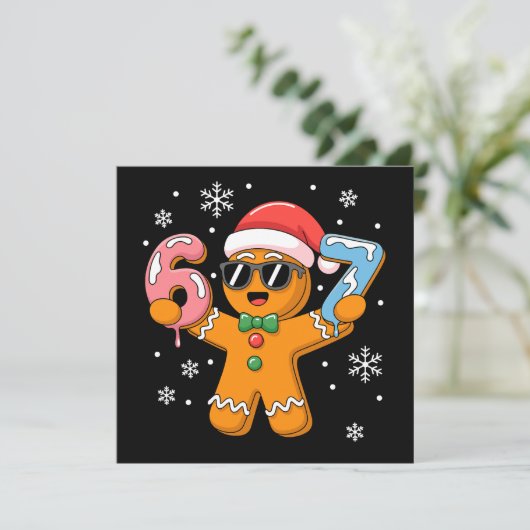 Grappige Gingerbread Zes Zeven 67 Ijs Drip Kerstmi Feestdagenkaart (Staand voorkant)