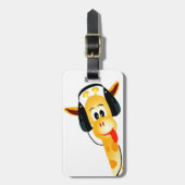 grappige giraf met hoofdtelefoon bagagelabel (Voorkant verticaal)