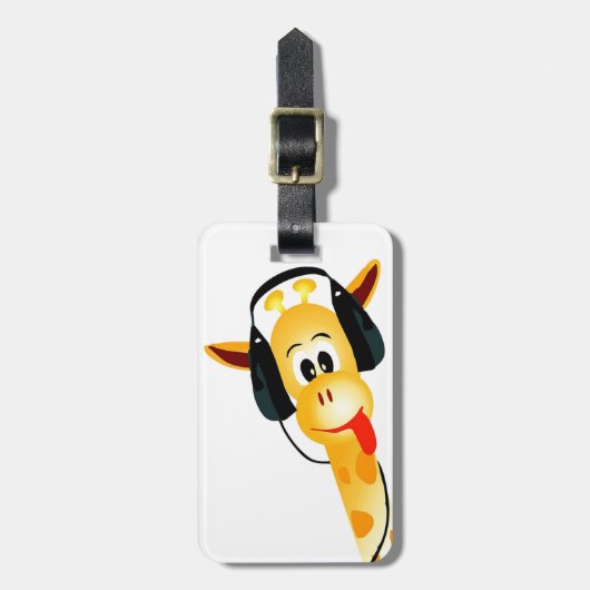 grappige giraf met hoofdtelefoon bagagelabel (Voorkant verticaal)