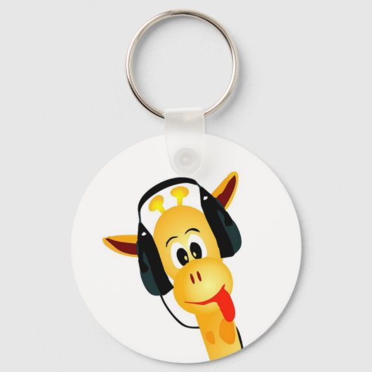 grappige giraf met hoofdtelefoon sleutelhanger (Voorkant)