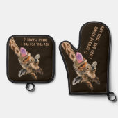 Grappige Giraffe aangepaste tekst en kleur Ovenwant & Pannenlap Set (Voorkant)