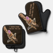 Grappige Giraffe aangepaste tekst en kleur Ovenwant & Pannenlap Set (Voorkant / Achterkant)