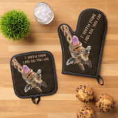 Grappige Giraffe aangepaste tekst en kleur Ovenwant & Pannenlap Set (Top down)