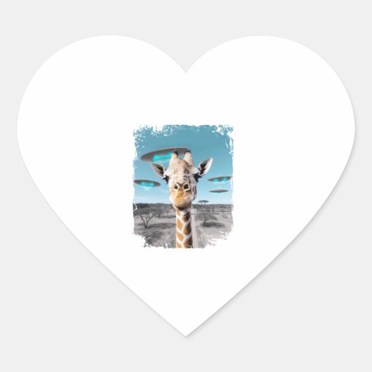 Grappige Giraffe Afrika Savannah Selfie met Alien Hart Sticker (Voorkant)