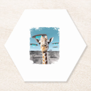 Grappige Giraffe Afrika Savannah Selfie met Alien Kartonnen Onderzetters