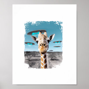 Grappige Giraffe Afrika Savannah Selfie met Alien  Poster