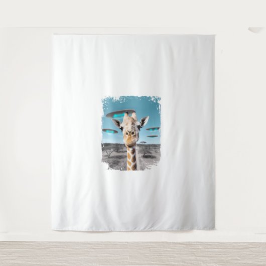 Grappige Giraffe Afrika Savannah Selfie met Alien Wandkleed (Voorkant)