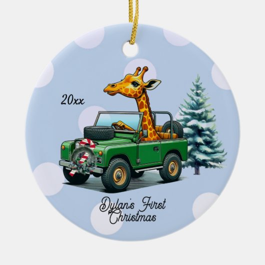 Grappige Giraffe Baby's Eerste Kerstmis Keramisch Ornament (Voorkant)