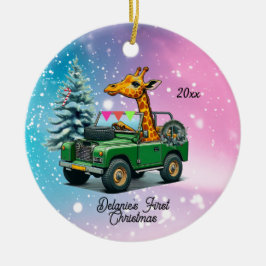 Grappige Giraffe Baby's Eerste Kerstmis Keramisch Ornament
