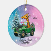 Grappige Giraffe Baby's Eerste Kerstmis Keramisch Ornament (Links)