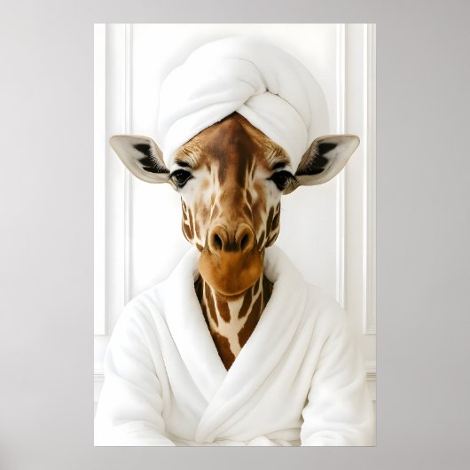 Grappige Giraffe Badkamer Print, Giraffe In Badjas Poster (Voorkant)