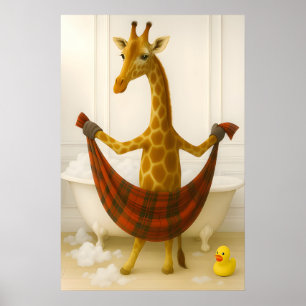 Grappige Giraffe Badkamer Print, Giraffe In Badkui Poster