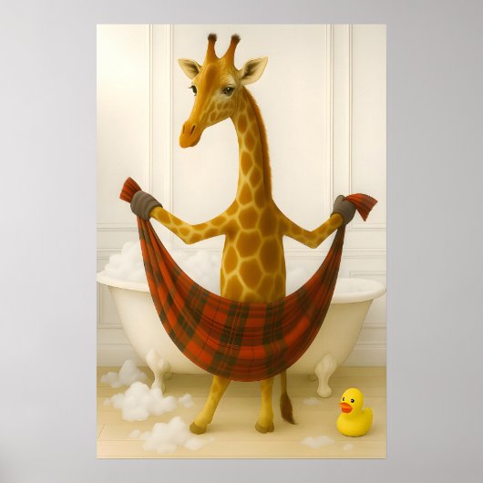 Grappige Giraffe Badkamer Print, Giraffe In Badkui Poster (Voorkant)