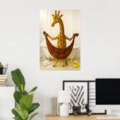 Grappige Giraffe Badkamer Print, Giraffe In Badkui Poster (Thuiskantoor)