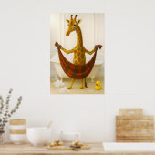 Grappige Giraffe Badkamer Print, Giraffe In Badkui Poster (Keuken)