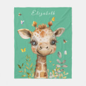 Grappige Giraffe Big Eyes Vlinders Bijen Fleece Deken (Voorkant)