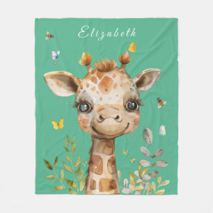 Grappige Giraffe Big Eyes Vlinders Bijen Fleece Deken