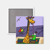 Grappige Giraffe bij de Beach Art Magneet (Voorkant / Achterkant)