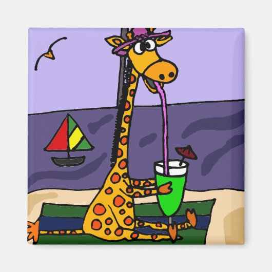Grappige Giraffe bij de Beach Art Magneet (Voorkant)