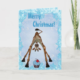 Grappige Giraffe & Blauwe Kerstkaart Cupcake Feestdagen Kaart