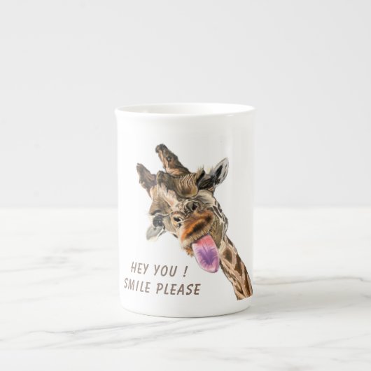 Grappige Giraffe Bone China Mok Glimlach - Aangepa (Voorkant)