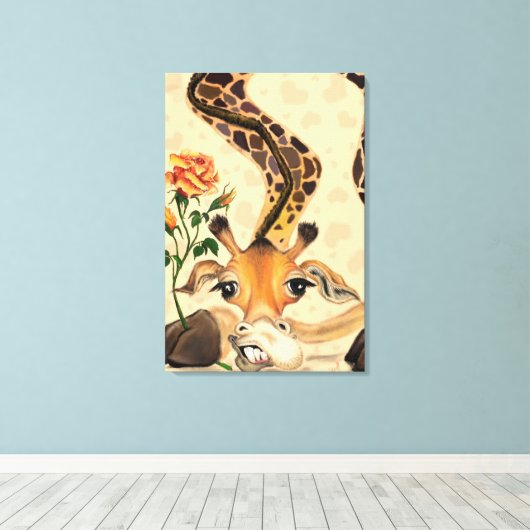 Grappige Giraffe Canvas Print (Insitu (Houten vloer))