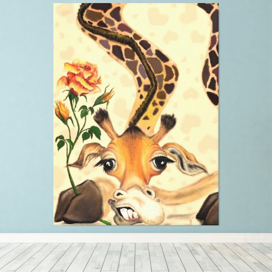 Grappige Giraffe Canvas Print (Insitu (Houten vloer))