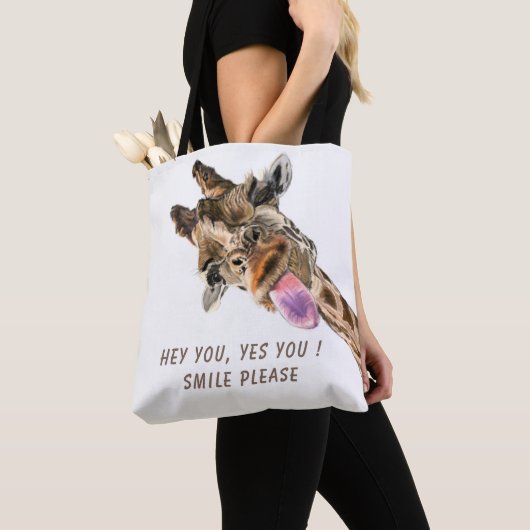 Grappige Giraffe Canvas tas - aangepaste tekst (Dichtbij)