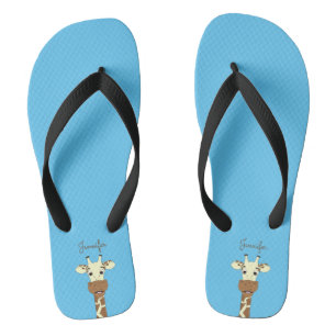 Grappige giraffe cartoon blauw naam vrouwen slippe teenslippers