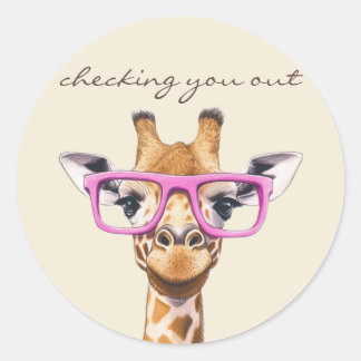 Grappige Giraffe Die Jou Bekijkt Ronde Sticker