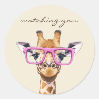 Grappige Giraffe die Jou Bekijkt Roze Bril Ronde Sticker