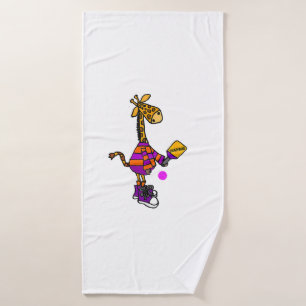 Grappige Giraffe die Pickleball speelt Badhanddoek