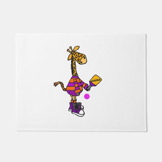 Grappige Giraffe die Pickleball speelt Deurmat (Voorkant)
