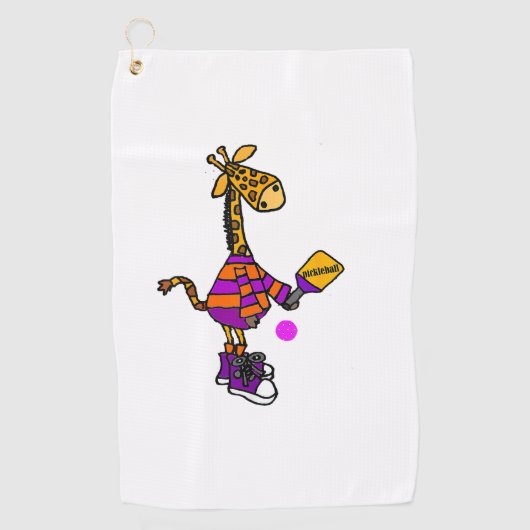 Grappige Giraffe die Pickleball speelt Golfhanddoek (Voorkant)