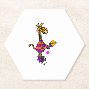Grappige Giraffe die Pickleball speelt Kartonnen Onderzetters
